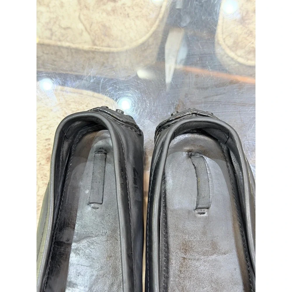Louis Vuitton Black Leather Loafers Gold LV Logo Driving Shoes Womens Italy 39